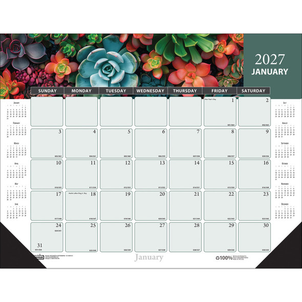 Succulent and Cacti Recycled Desk Pad Calendar, 17" x 22"