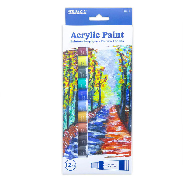 12 Colors Acrylic Paint Set, 0.4 fl oz (12 mL) Tubes, Creamy Smooth Acrylics