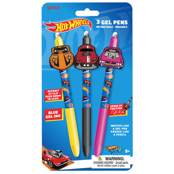 Hot Wheels Retractable Erasable Gel Pens, 3 Count