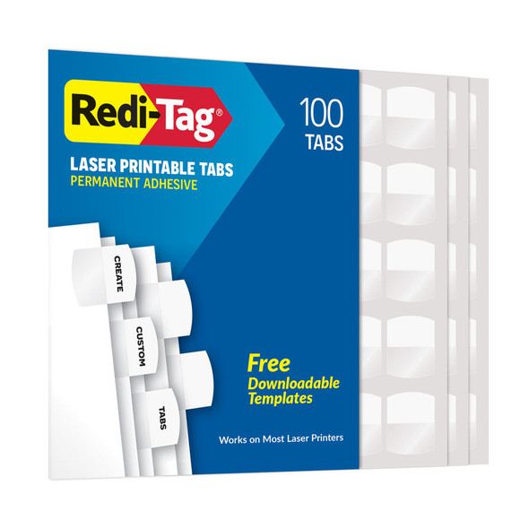 Laser-Printable Permanent Index Tabs, White, 1-1/8 x 1-1/4 in., 100 Count