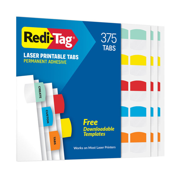 Laser-Printable Permanent Index Tabs, Assorted Colors, 1-1/8 x 1-1/4 in., 375 Count