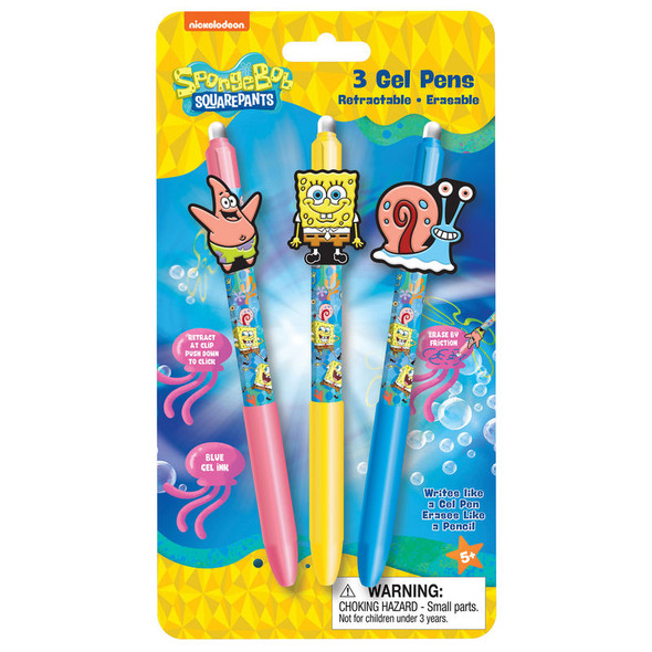SpongeBob SquarePants Retractable Erasable Gel Pens, 3 Count