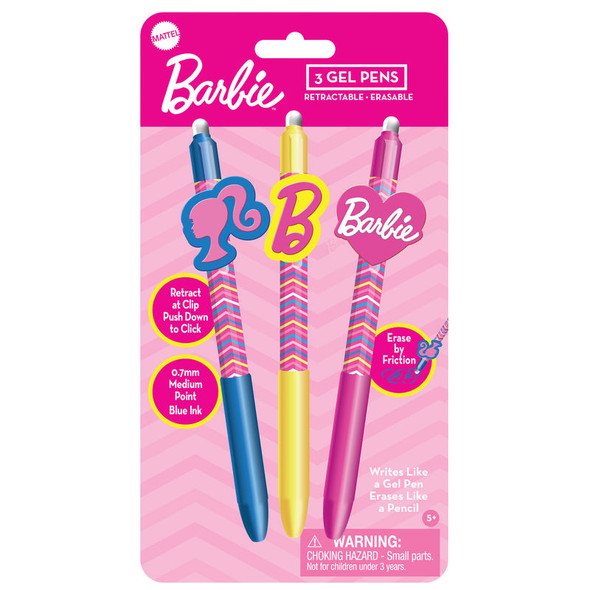 Barbie Retractable Erasable Gel Pens, 3 Count
