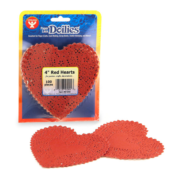 Paper Heart Doilies, 4", Red, 100 Per Pack, 4 Packs