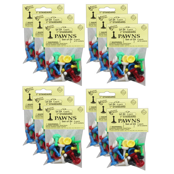 Standard Pawns, 1", Assorted Colors, 24 Per Pack, 12 Packs