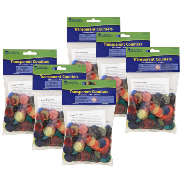 Transparent Color Counting Chips, 250 Per Pack, 6 Packs