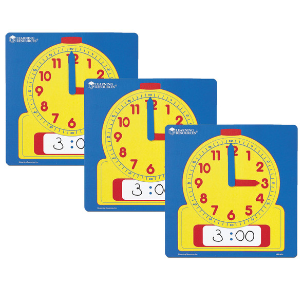 Write-On / Wipe-Off Demonstration Clock, Pack of 3