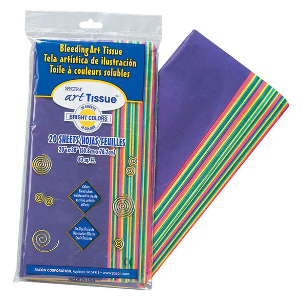 Deluxe Bleeding Art Tissue, 10 Bright Colors, 20" x 30", 20 Sheets Per Pack, 6 Packs