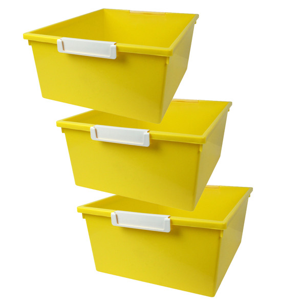 Tattle Tray with Label Holder, 12 QT, Yellow, Pack of 3