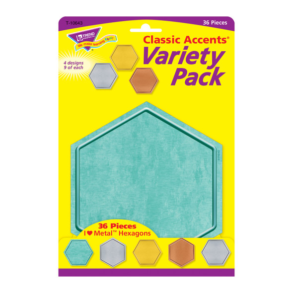 I ♥ Metal Hexagons Classic Accents Var. Pack, 36 ct