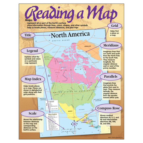 Reading a Map Learning Chart, 17" x 22", Pack of 6