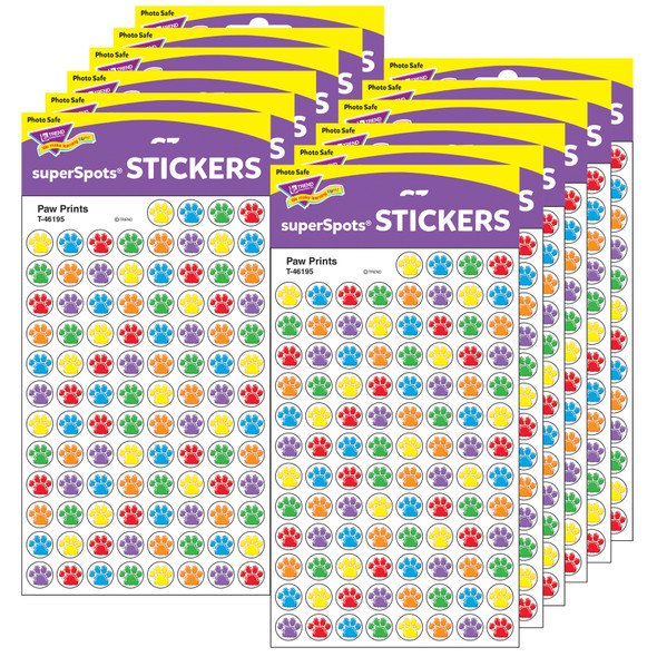 Paw Prints superSpots Stickers, 800 Per Pack, 12 Packs