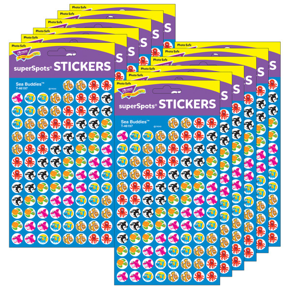 Sea Buddies superSpots Stickers, 800 Per Pack, 12 Packs
