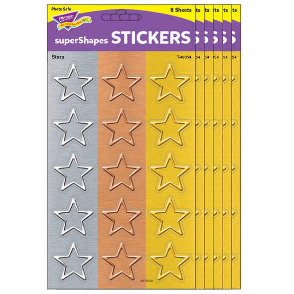 I ♥ Metal Stars superShapes Stickers - Large, 120 Per Pack, 6 Packs - T-46354BN