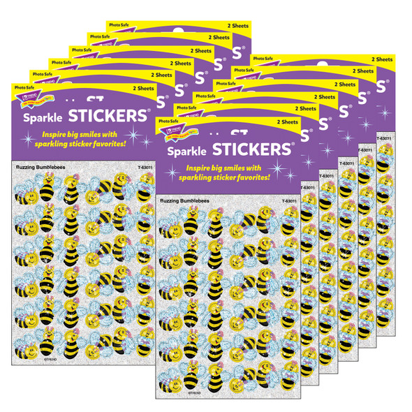 Buzzing Bumblebees Sparkle Stickers, 72 Per Pack, 12 Packs