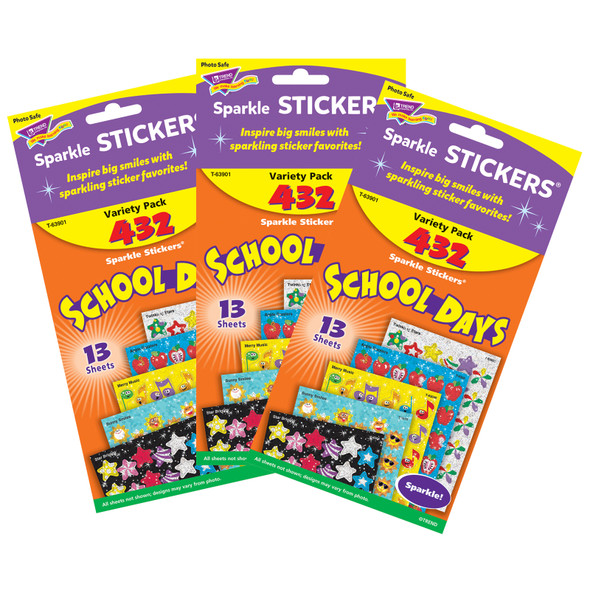 School Days Sparkle Stickers Variety Pack, 432 Per Pack, 3 Packs