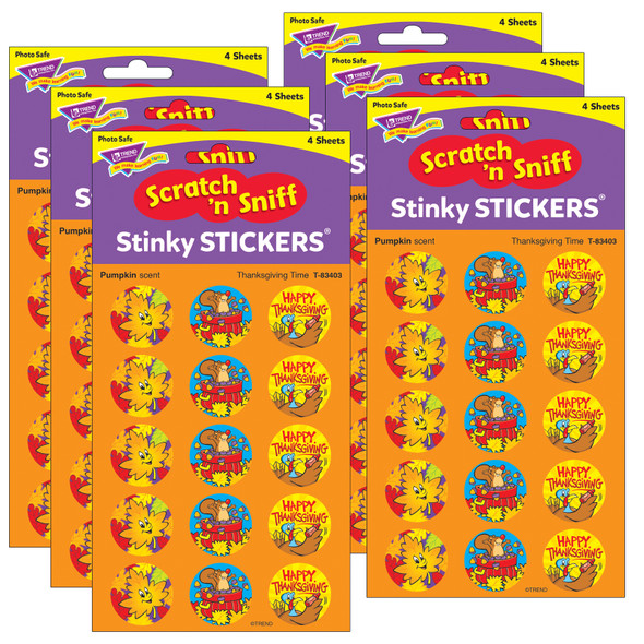 Thanksgiving Time/Pumpkin Stinky Stickers, 60 Per Pack, 6 Packs