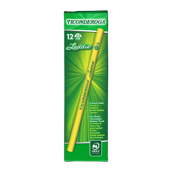 Laddie Wood-Cased Pencils without Eraser, #2 HB Soft, Yellow, 12 Count