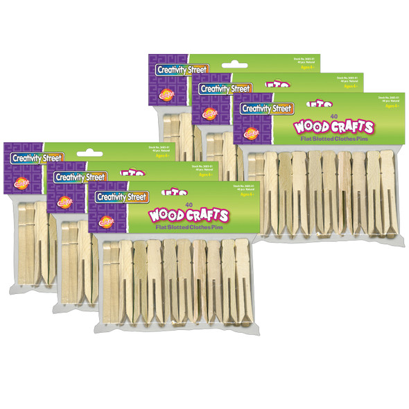 Flat Slotted Clothespins, Natural, 3.75", 40 Per Pack, 6 Packs
