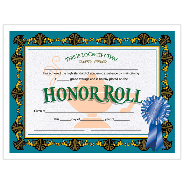 Honor Roll Certificate, 8.5" x 11", Pack of 30 - H-VA512