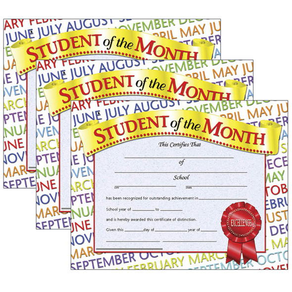 Student of the Month Certificate, 8.5" x 11", 30 Per Pack, 3 Packs - H-VA628-3