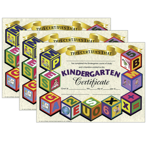 Kindergarten Certificate, 8.5" x 11", 30 Per Pack, 3 Packs - H-VA501-3