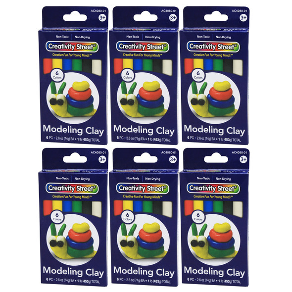 Extruded Modeling Clay, 6 Assorted Colors, 6 Sticks/1 lb. Per Pack, 6 Packs