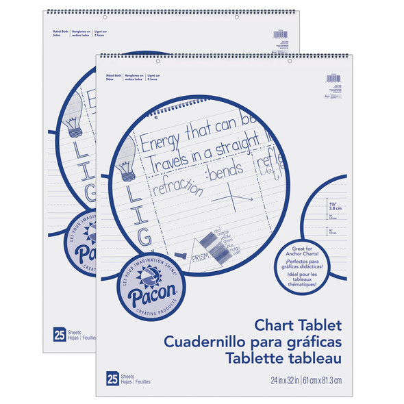 Chart Tablet, Manuscript Cover, 1-1/2" Ruled, 24" x 32", 25 Sheets, Pack of 2
