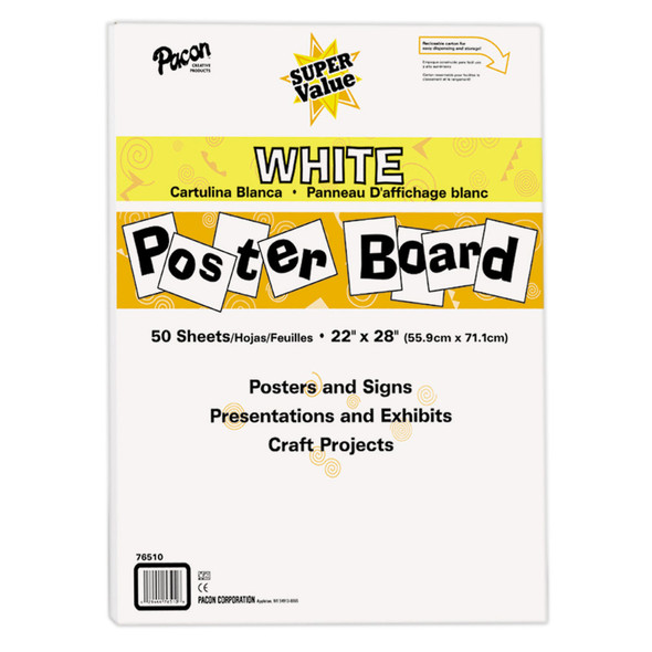 Super Value Poster Board, White, 22" x 28", 50 Sheets