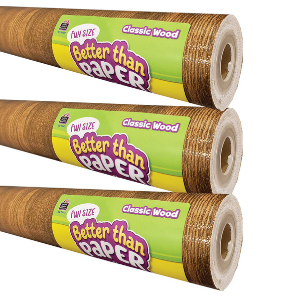 Fun Size Better Than Paper Bulletin Board Roll, 18" x 12', Classic Wood, Pack of 3