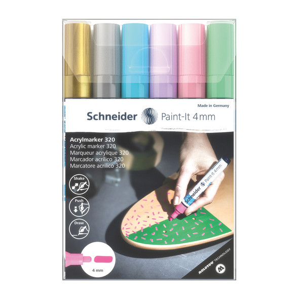 Paint-It 320 Acrylic Markers, 4 mm Bullet Tip, Wallet, 6 Assorted Pastel Ink Colors
