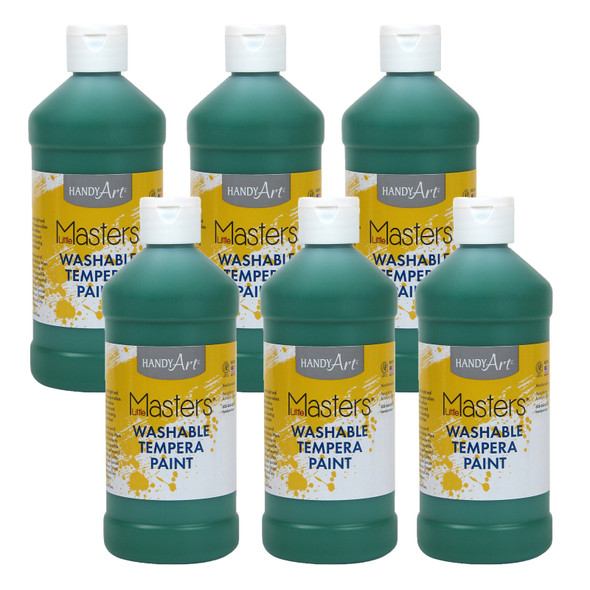 Little Masters Washable Tempera Paint, Green, 16 oz., Pack of 6
