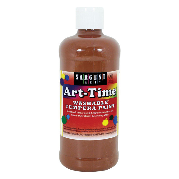 Art-Time Washable Tempera Paint, Brown, 16 oz., Pack of 12