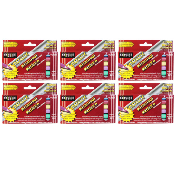 Liquid Metals Metallic Marker Pack, Bullet Tip, 6 Colors Per Pack, 6 Packs