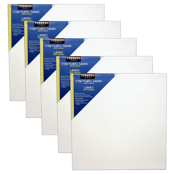 100% Cotton Stretched Canvas, Double Primed, 12" x 12", Pack of 5