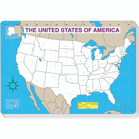 U.S. Map Blank Jumbo Pad, 30 Sheets, Grade PK-5