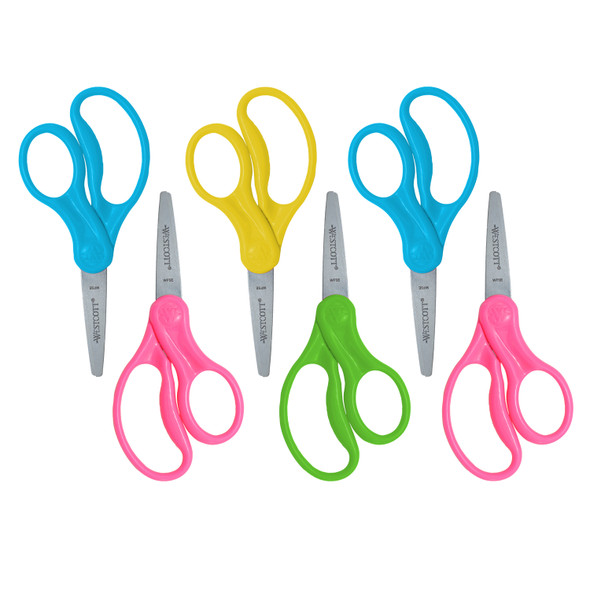 5" Hard Handle Kids Scissors, Pointed, Assorted Colors, 2 Per Pack, 3 Packs