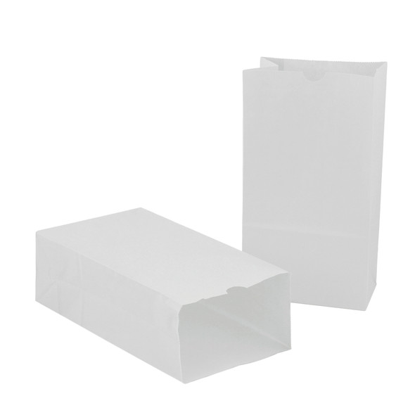 Large Gusseted Paper Bags, 6" x 3.5" x 11", White, 100 Per Pack, 2 Packs - HYG66101-2