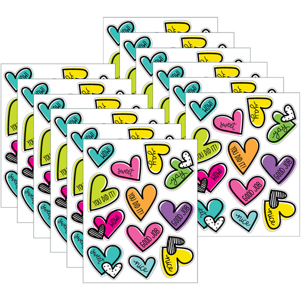 Kind Vibes Doodle Hearts Shape Stickers, 72 Per Pack, 12 Packs