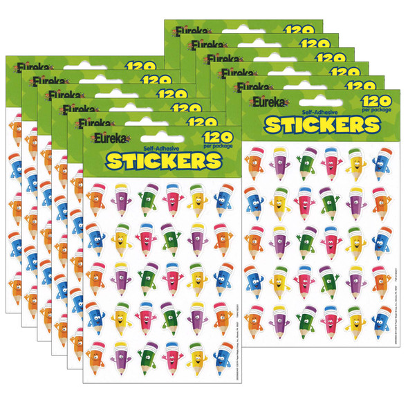 Pencil Smiley Faces Theme Stickers, 120 Per Pack, 12 Packs