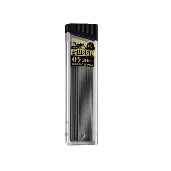 HB Super Hi-Polymer Leads, 0.5mm, Black, 30 Per Pack, 12 Packs
