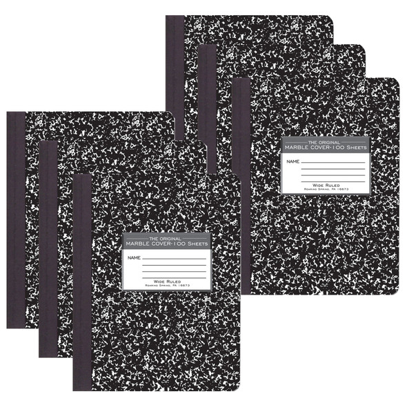 Marble Composition Book, Black, Pack of 6