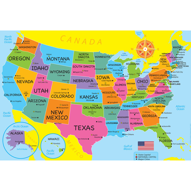 10ct Usa Map Learning Placemat 13x19 Single Sided Smart Poly