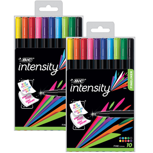 Intensity Fineliner Marker Pen, Fine Point (0.4mm), Assorted Colors, 10 Per Pack, 2 Packs - BICBCFPA101AST-2