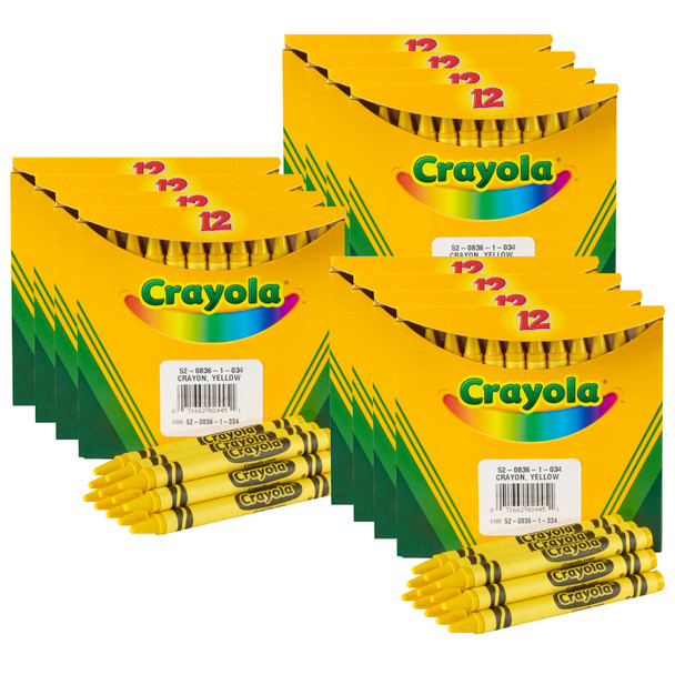 Bulk Crayons, Yellow, Regular Size, 12 Per Box, 12 Boxes - BIN520836034-12
