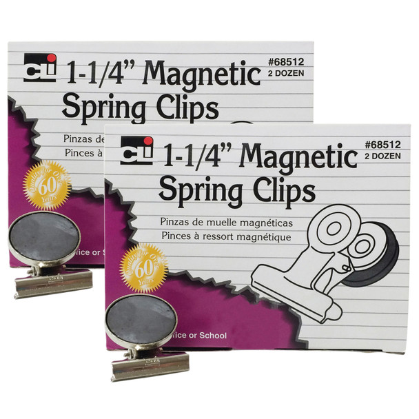 Magnetic Spring Clips, 1-1/4", 24 Per Box, 2 Boxes - CHL68512-2