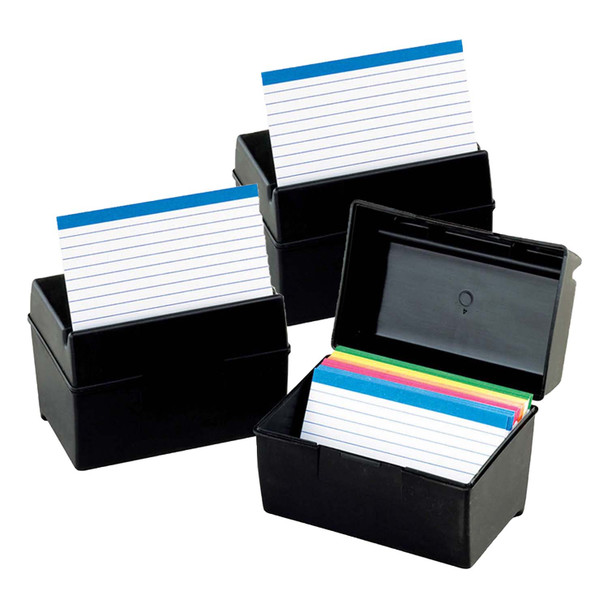 Plastic Index Boxes, 3 X 5, 300 Cards Capacity, Black, Pack of 6 - ESS01351-6