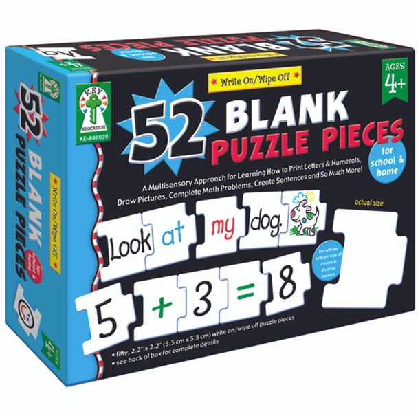 Write-On/Wipe-Off: 52 Blank Puzzle Pieces Manipulatives, Early Childhood, Grade PK-2 - KE-846039