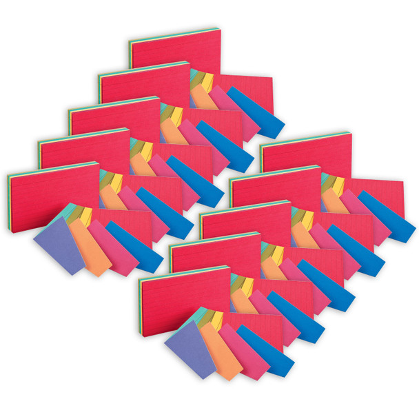 Two-Tone Index Cards, 3" x 5", Assorted Colors, 100 Per Pack, 10 Packs - OFX04736-10