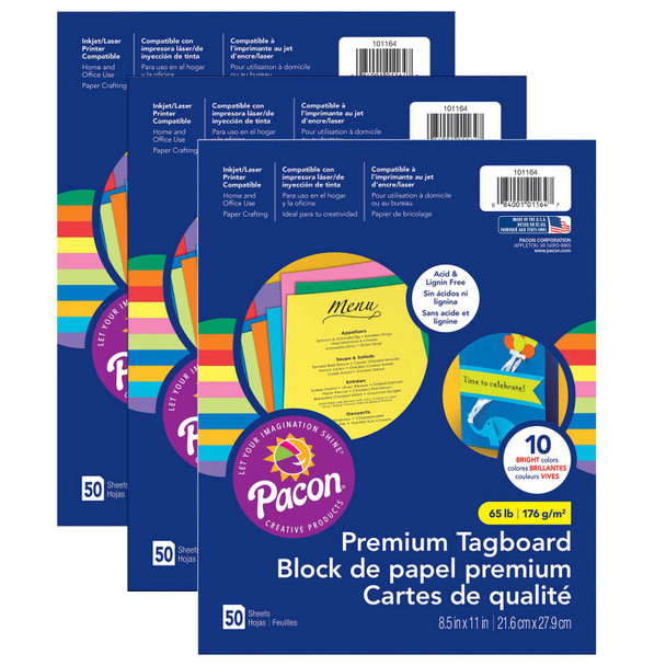 Premium Tagboard Assortment, 50 Sheets Per Pack, 3 Packs - PAC101164-3